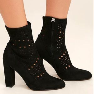 Steve Madden Ennie Black Suede Cutout Mid-Calf Boots